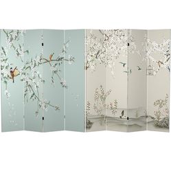 Red Lantern 6 ft. Tall Double Sided Birds and Plum Blossoms Canvas Room Divider 4 Panel Freestanding Folding Privacy Screen Partition and Separator fo
