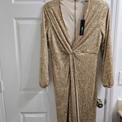 New Fashion Nova Gold XL  Sequence Dress 