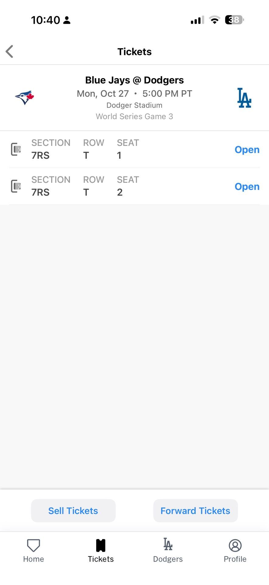 World Series Tickets Dodgers Aisle Seats