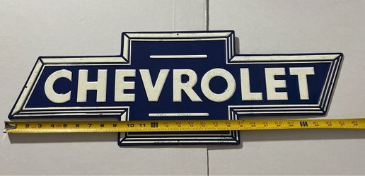 Chevrolet Blue Embossed Tin Sign.  Mancave, garage, shop