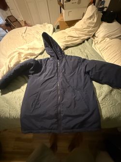 Navy Blue Hooded Zip-Up Puffer Jacket