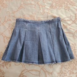 SO Blue Denim High Rise Pleated Mini Skirt Retro 90s Size Juniors 17