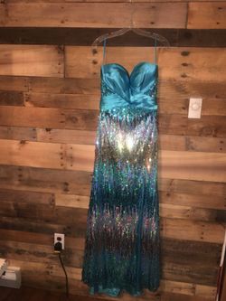 Blue silver and gold prom dress