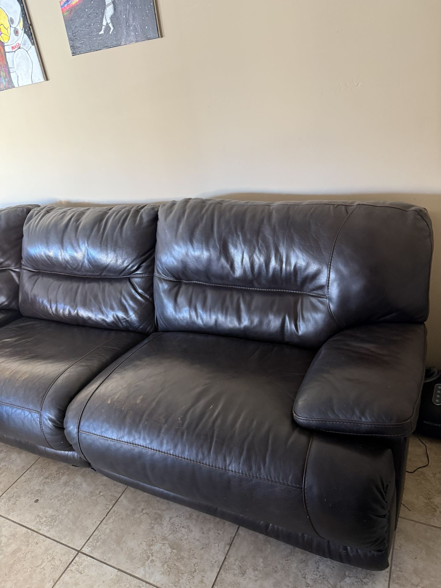 Brown Leather Sectional Sofa with Cupholders