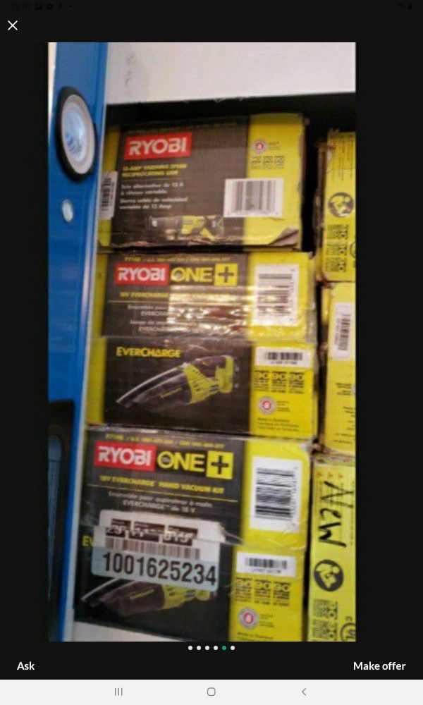 RYOBI VACUUM 18V CORDLESS TOOL ONLY SOLO LA HERRAMIENTA $30 EACH ONE $30 CADA UNA