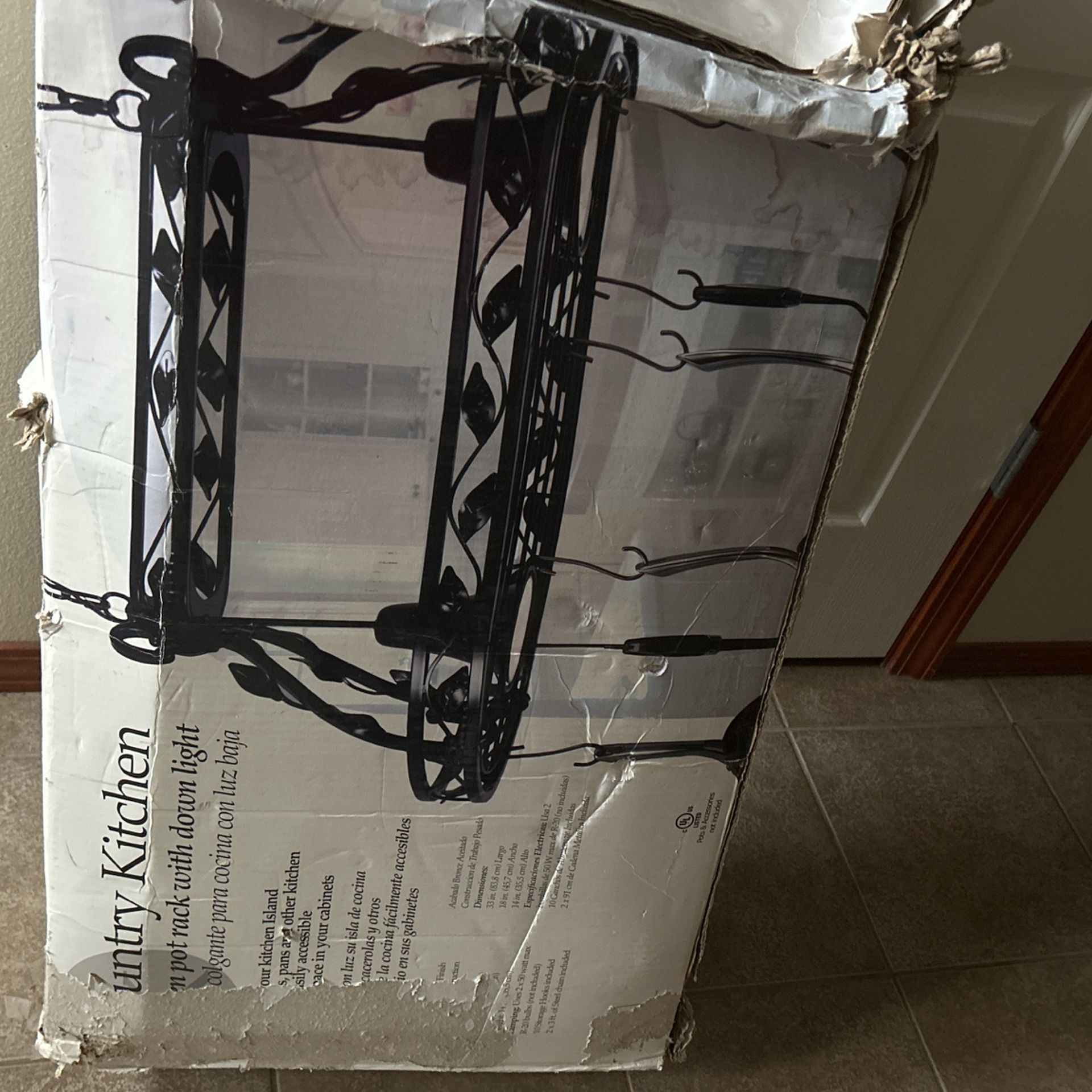 Country kitchen Pot Rack With Down Light