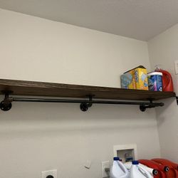 Laundry Room Wood Shelf Industrial Organizer Shelf With Iron Rods Rustic Home Decor 