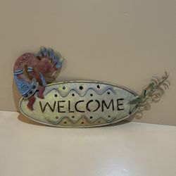 Vintage Navajo Dancing Kokopelli  Decorative Rustic Metal Welcome Sign