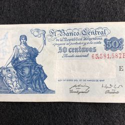 Fifty cents Argentinian banknote from the 1940s