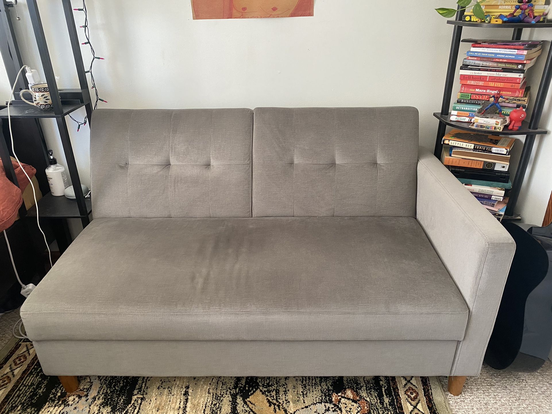Grey Loveseat Couch Sectional Fold Out 