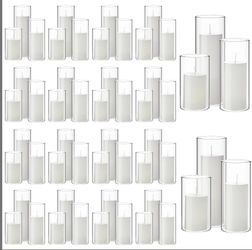 Glass hurricane vases with white pillar candles (108 pieces)
