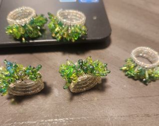 Beaded  Green And Silver Rings