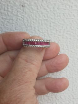 Burma Ruby And White Zircon. Unisex, Size 10, Rhodium Over Silver.