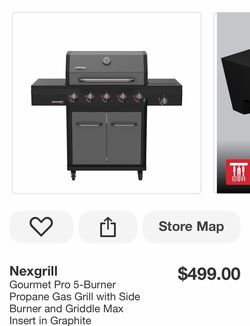 Gourmet Pro 5-Burner Propane Gas Grill with Side Burner and Griddle Max Insert in Graphite