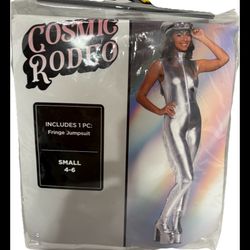 Cosmo Rodeo Fringe Jumpsuit Women’s Small (4-6) Grey Overall Halloween Costume , made china, includes 1 pc, grey color, overall with side hanging frid