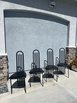 Set of 4 Black Retro High-Back Dining Chairs