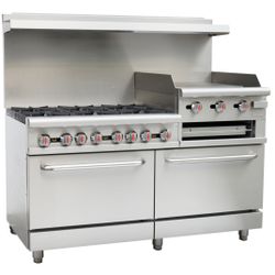 🔥Serv-Ware SGR-6B-24RG 60" Gas Restaurant Range w/ (6) Open Burners, 24" Raised Griddle, (2) Ovens