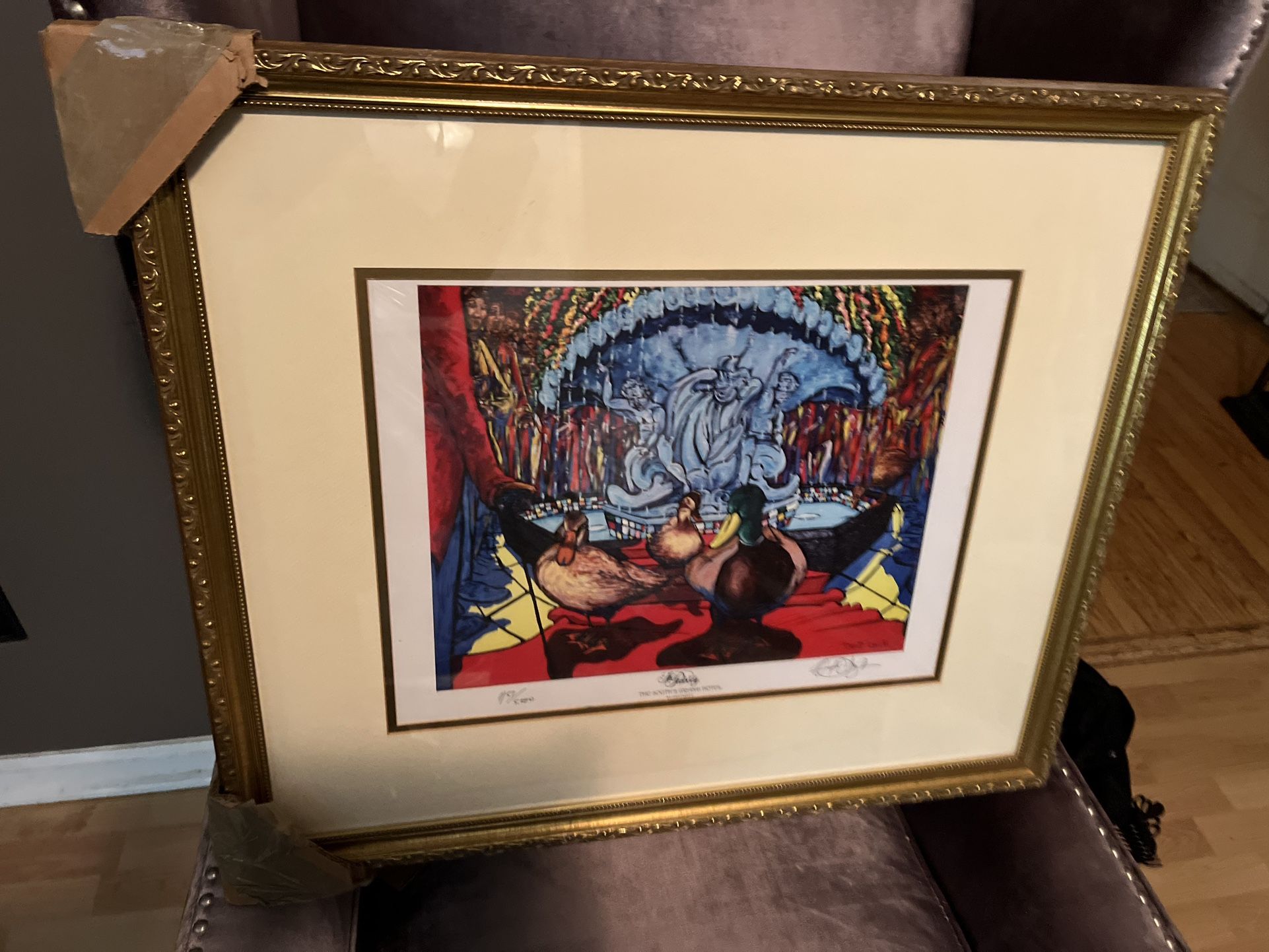 22”x26” “112 Peabody Ducks Print" by artist David Lynch in a gold frame limited edition 1151 of 5000 P/U JAMISON PA