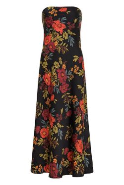 Black floral strapless maxi dress