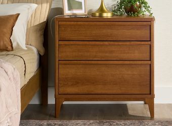 Brand New: 3-Drawer Nightstand (Oak Finish) – With Power Station!