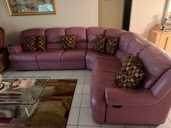 Pink Leather Sectional Sofa with Recliner