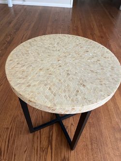 Mother of Pearl Mosaic Round Side Table — $80