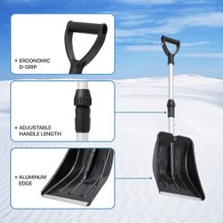 MoNiBloom Extendable Snow Shovel, Light Weight Polypropylene Blade with Aluminum Edge, Multifunctional & Compact Emergency Snow Shovel for Cars, Snowm