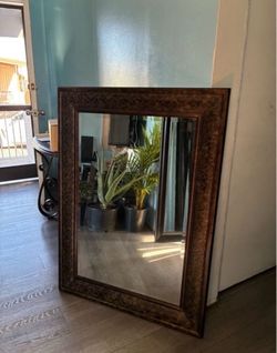 Large Wall Mirror with Ornate Wood Frame