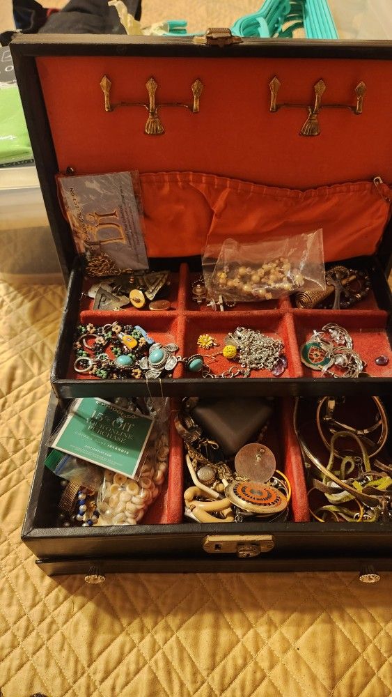 Jewelry Box with Lots of 70s and 80s Jewelry
