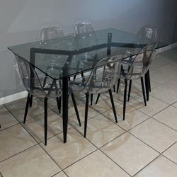 Glass & Acrylic Chairs Dining Table Set 