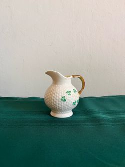 Belleek Irish Basket Weave 6th Mark (1965-80) Creamer & Sugar Bowl Set w/ Opal Luster