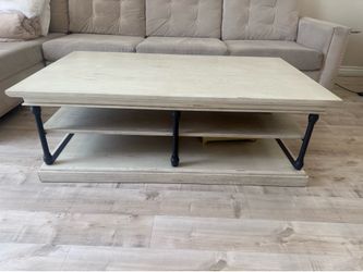 Rectangle Coffee Table Light Wood with Black metal frames