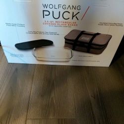 WOLFGANG PUCK 3.6 QT Rectangular Glass Baking Dish W/Insulated Carry Bag 