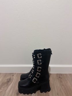 Black Platform Combat Boots with Buckles