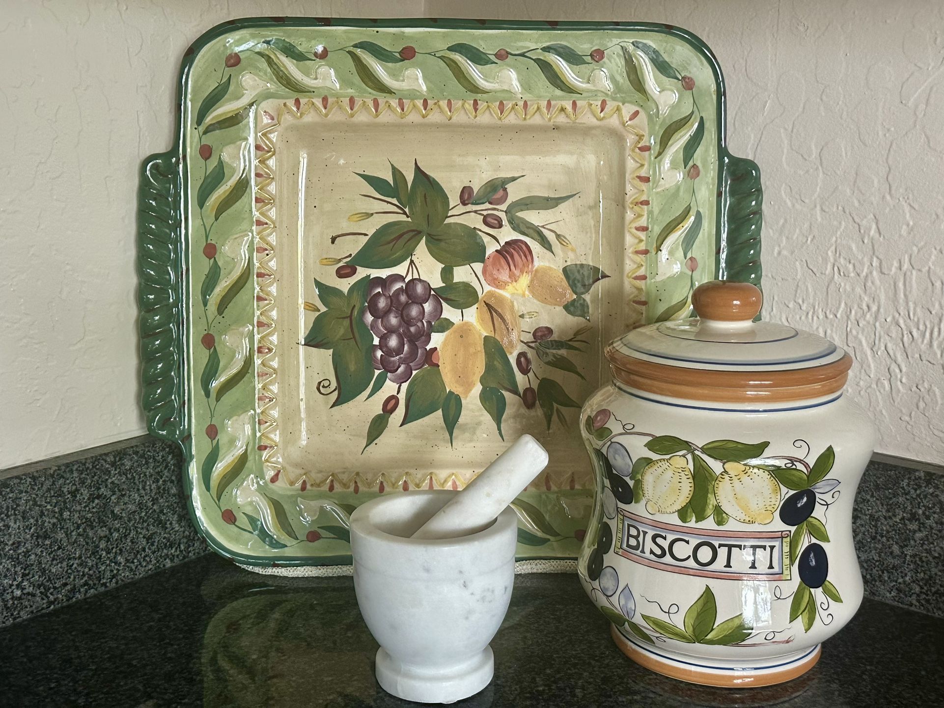 Antique Platter & Biscotti Jar