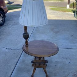 Vintage Mid-Century Wood End Table With Built-in Lamp and Magazine Rack