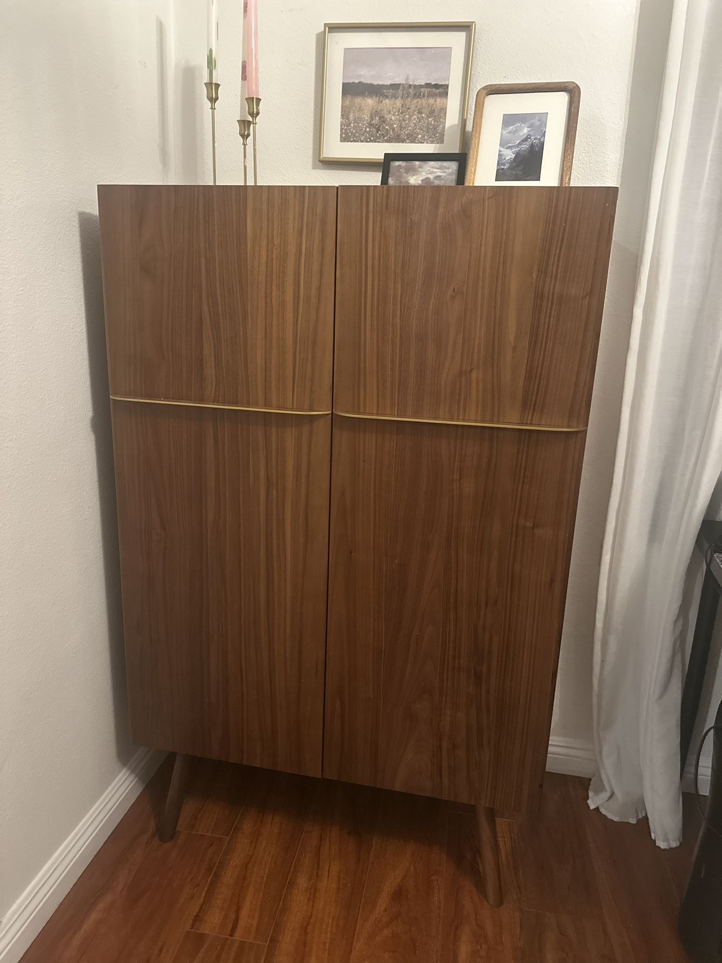 Mid Century Style Storage Cabinet Walnut And Brass