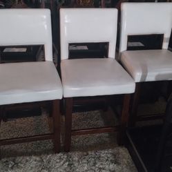 3 Chairs Brown Wooden Frame &. Cream. 24" Seat
