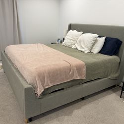 Grey Upholstered King Bed Frame