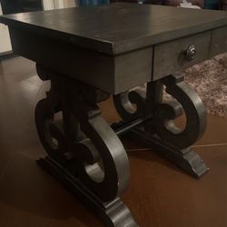 3pc Coffee Table Set - Dark Grey Wood With Metal Accents