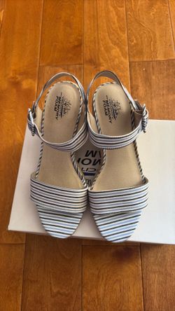 Life Stride Tango Blue Multi Espadrille Wedge Sandals Shoes Size 8.5