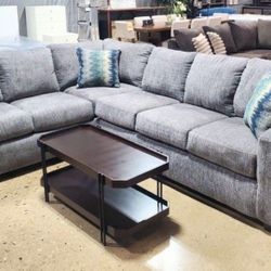 Grey Left Facing Sofa Sectional with Accent Throw Pillows