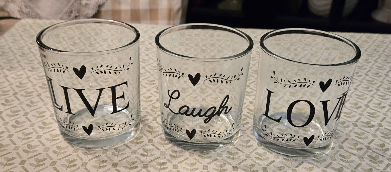 True Living Essentials LIVE LAUGH LOVE Set of THREE Short Tumbler Juice/Cocktail
