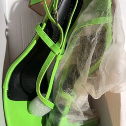 Neon green chunky heels