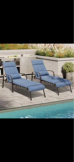 Crestlive Products Set of 2 Brown Metal Frame Stationary Chaise Lounge Chair with Gray Cushioned Seat