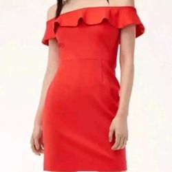 Babaton by Aritzia Emry Off The Shoulder Ruffle Trim Bodycon Mini Dress Red US 2 