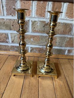 SET OF 2 - 9.5” TALL BRASS CANDLESTICK HOLDERS