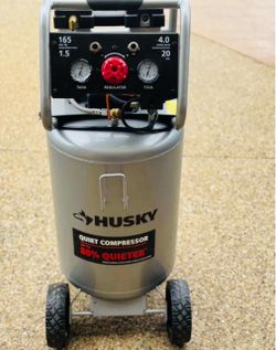 Husky 20 Gal.165 PSI Vertical Electric Oil-Free Quiet Auto/ Workshop Air Compressor with Dual Gauges