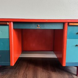 Vintage Steelcase Tanker Desk – Custom Color Pop Refinish – Industrial Statement Piece