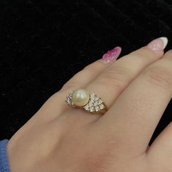 Vintage 10K Gold Pearl Cocktail Ring